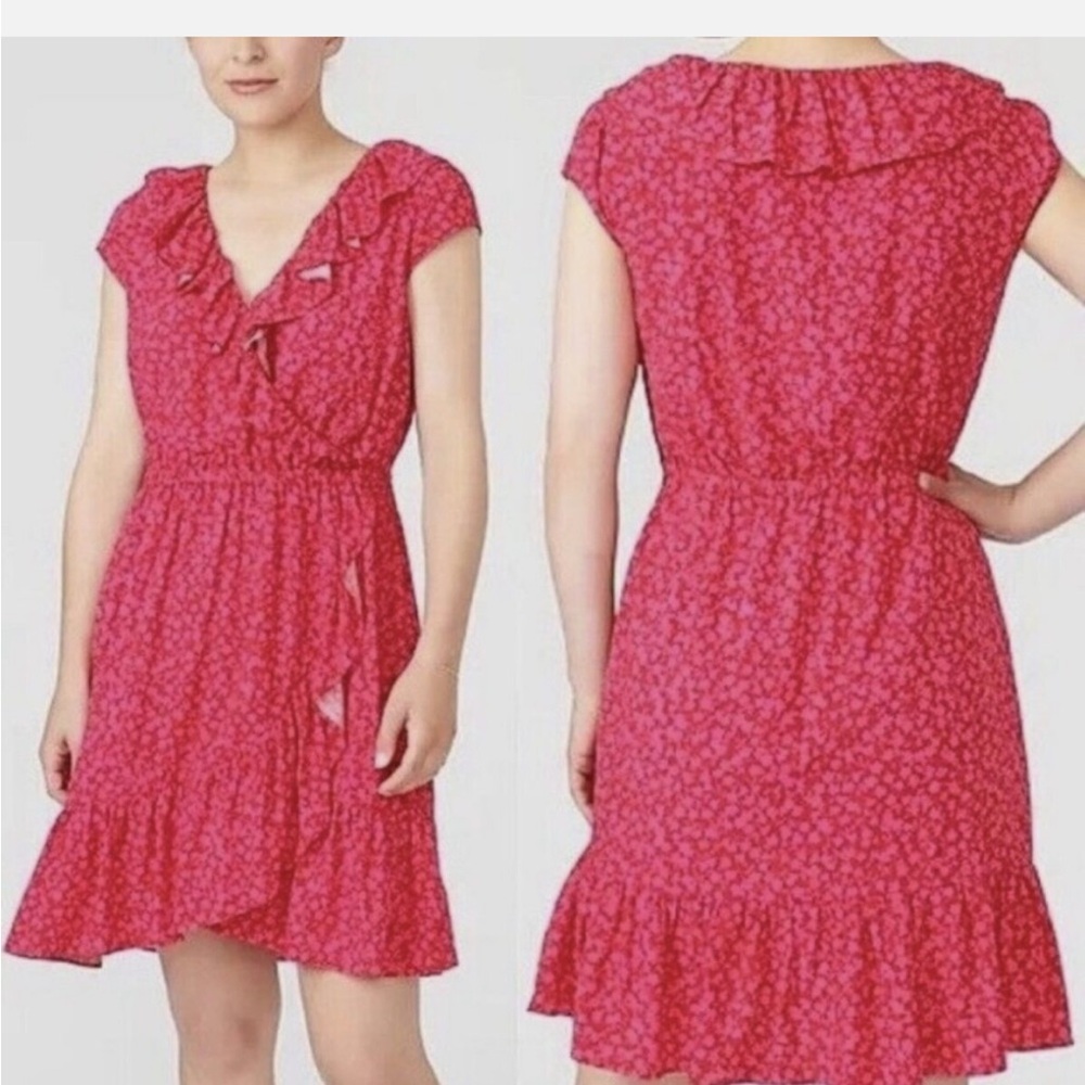 J Crew Women's Red Pink Floral Dress Ruffled Valentines Size 12